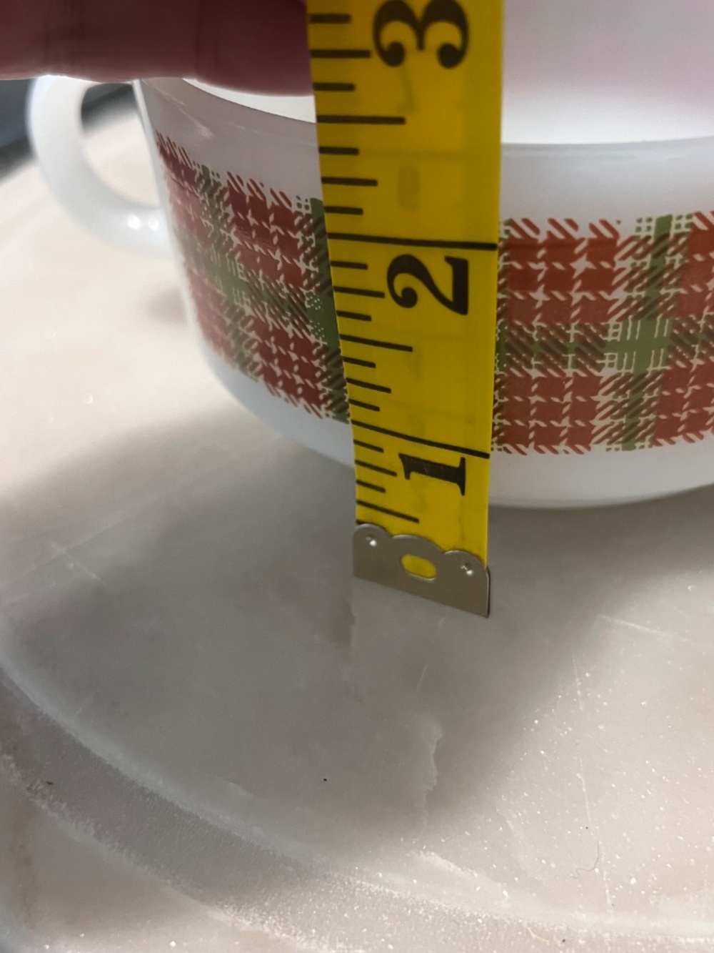 Glasbake J-2711 Red Green Plaid Milk Glass Soup Mugs Set of 2 USA - Picture 4 of 17